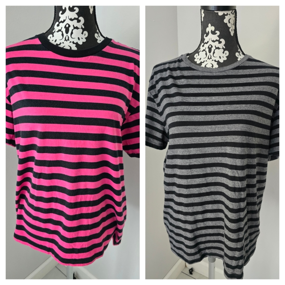 BundleStriped Pink and Gray T-Shirts Size M